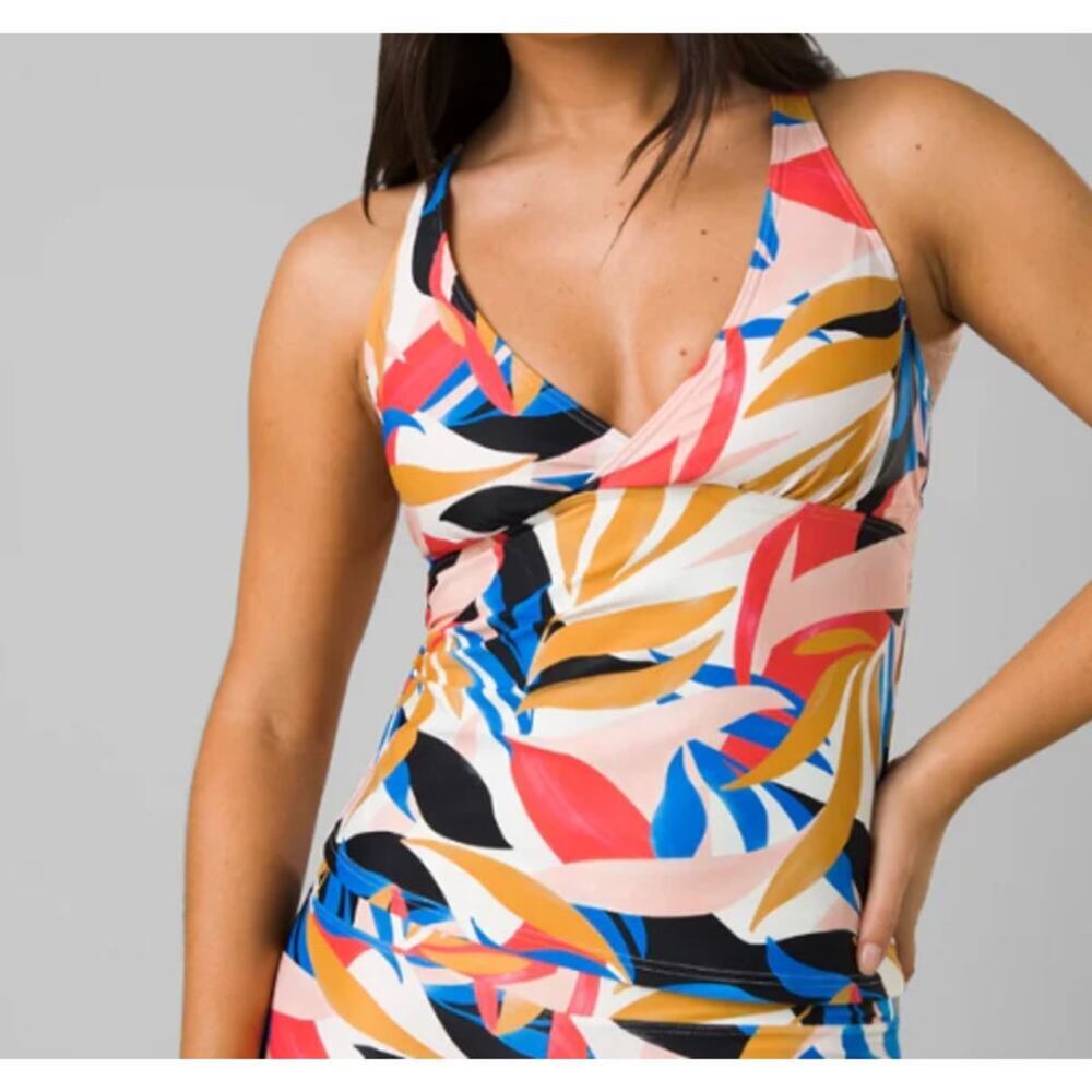 NWT prAna Atalia Tankini Top Floral Multi Color Red Orange Black XS